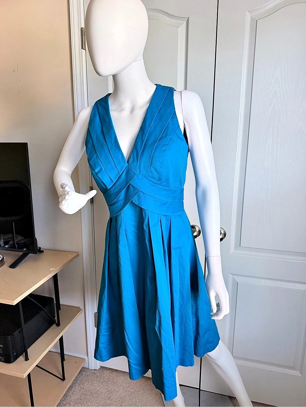 Vintage Calvin Klein Pleated Cotton Fit and Flare Cocktail Midi Dress Size 10